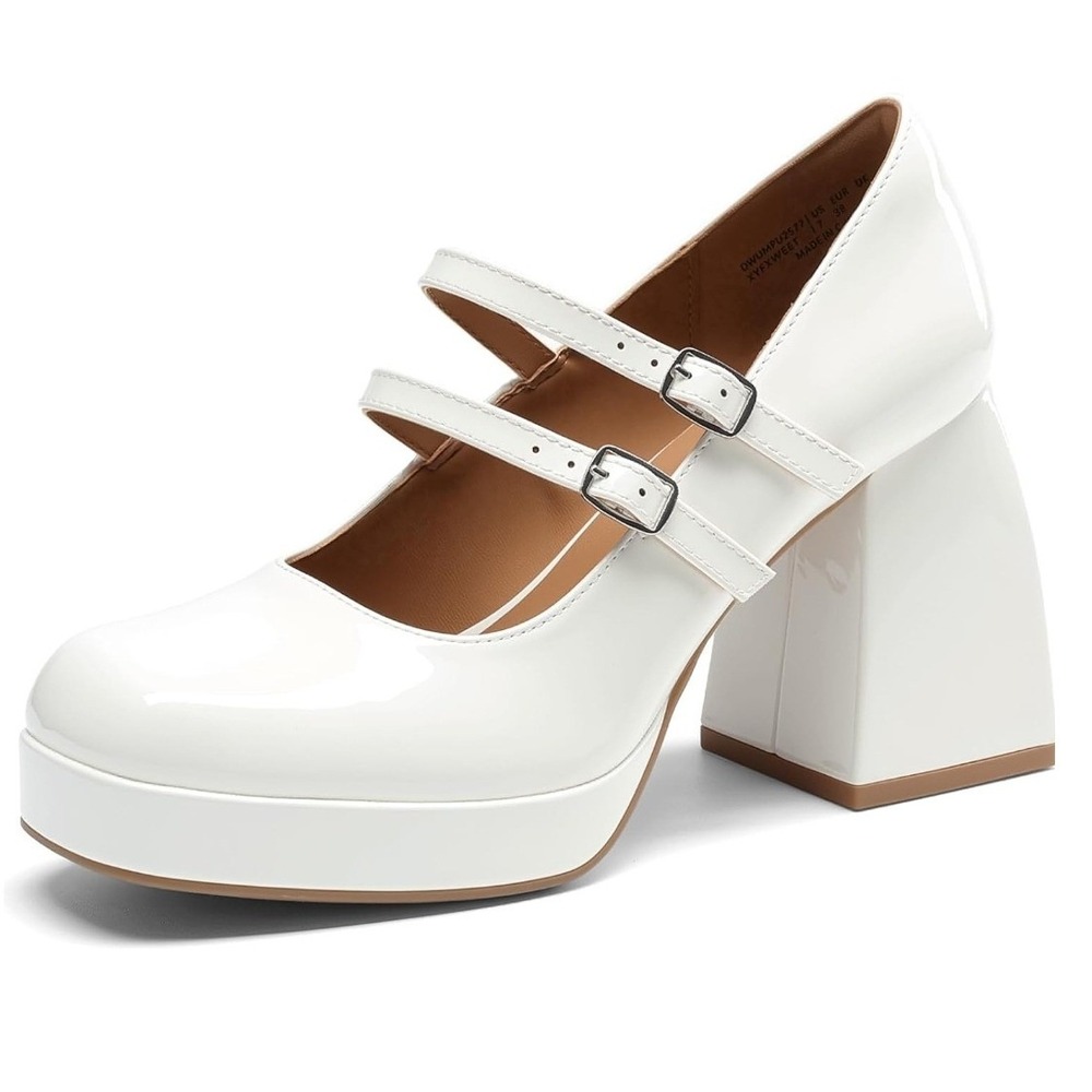Dream Pairs White Patent Mary Jane Platform Pumps Block Heel Womens Size‎ 9